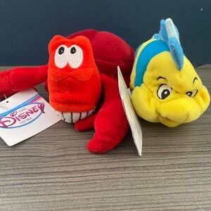 Disney Store Sebastian & Flounder Little Mermaid Mini Plush Bean Bag Toy Set